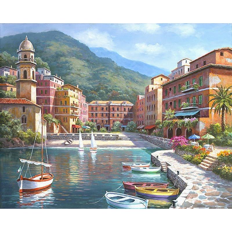 Colorful Lakeshore Village - DIY Painting By Numbers Kits