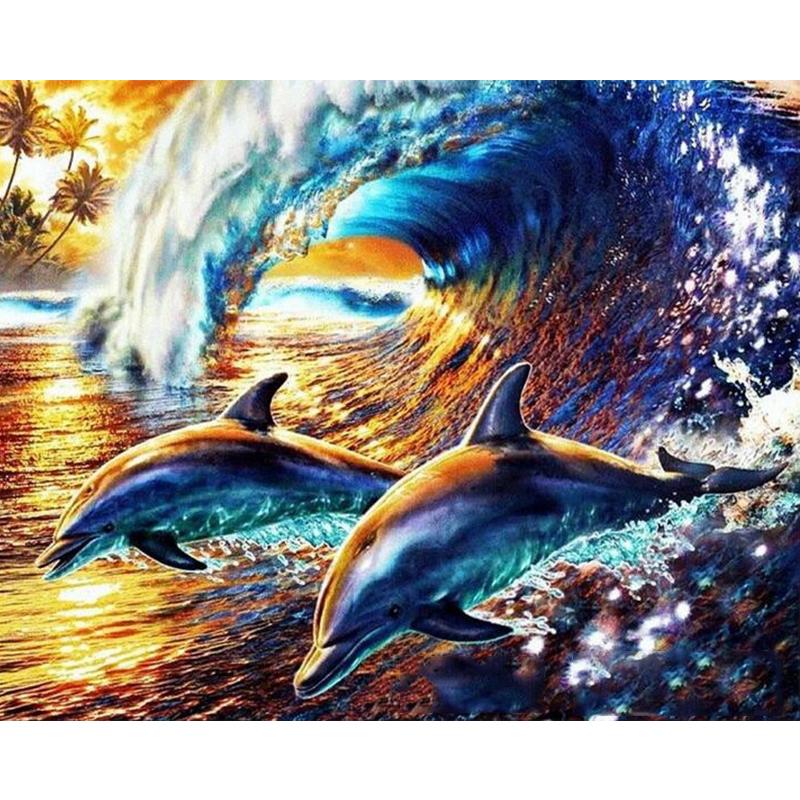 Dolphins And Waves - DIY Painting By Numbers Kit