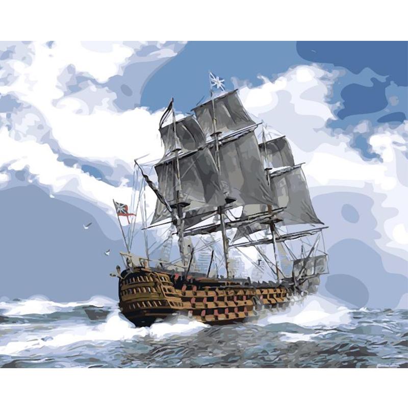 Merchant Ship On Sea - DIY Painting By Numbers Kit