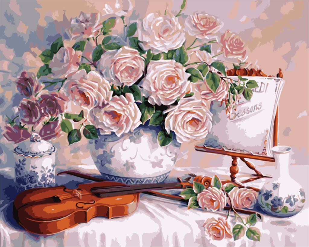 Flowers And Violin - DIY Painting By Numbers Kit