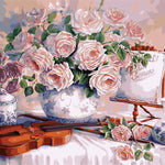 Flowers And Violin - DIY Painting By Numbers Kit