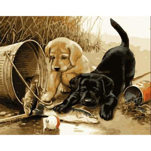 Black And Brown Puppies - DIY Painting By Numbers Kit