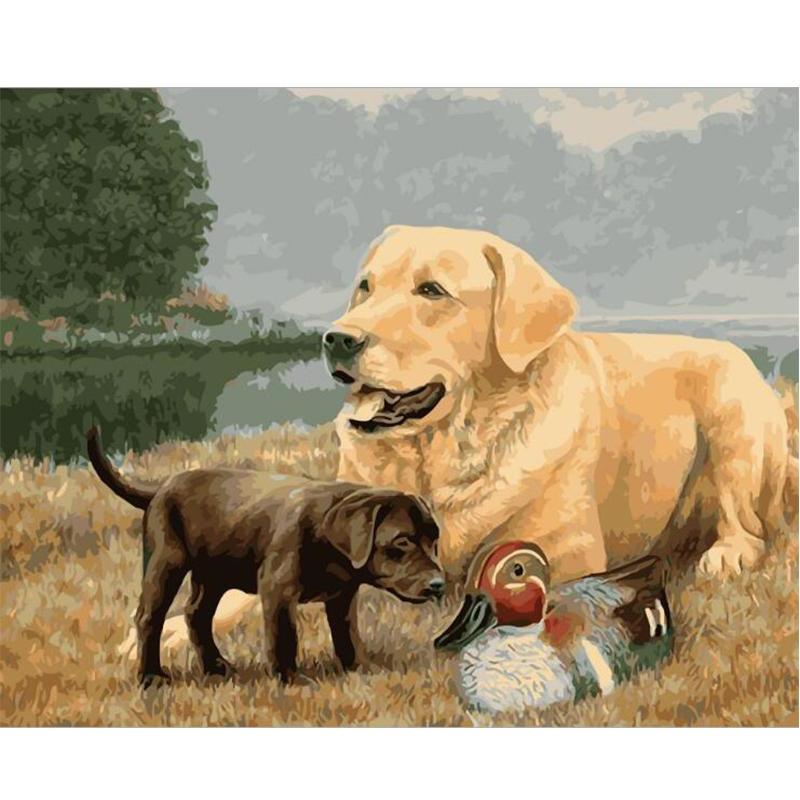 A Puppy and her Mother - DIY Painting By Numbers Kit