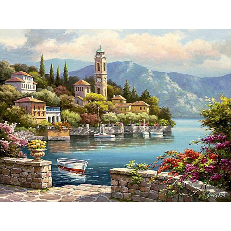 A City On Mountain & Sea - DIY Painting By Numbers Kit