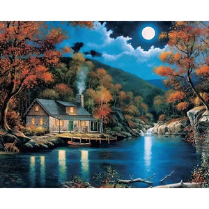 Cottage Under The Moon - DIY Painting By Numbers Kit