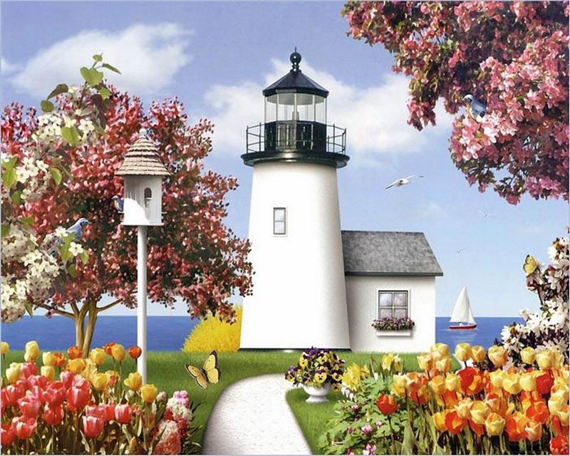 Lighthouse Flowers - DIY Painting By Numbers Kit