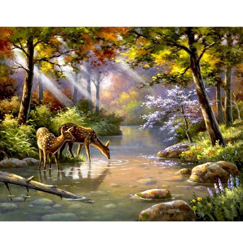 Deers Drinking Water - DIY Painting By Numbers Kits