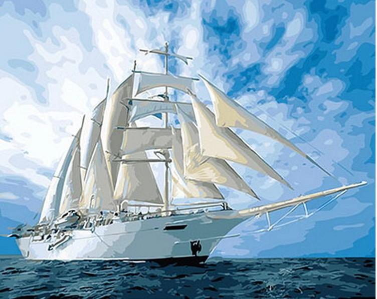 Ship and Blue Skies - DIY Painting By Numbers Kit