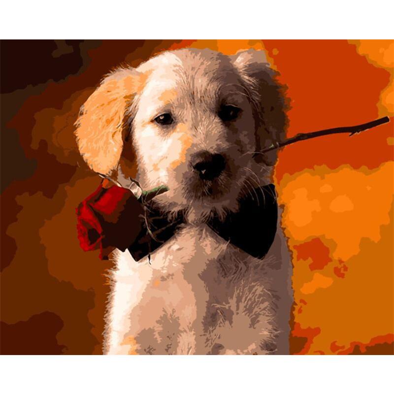 Puppy & Red Rose - DIY Painting By Numbers Kit