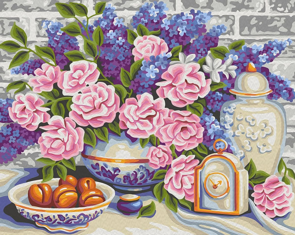 Pink Flowers On The Table - DIY Painting By Numbers Kit