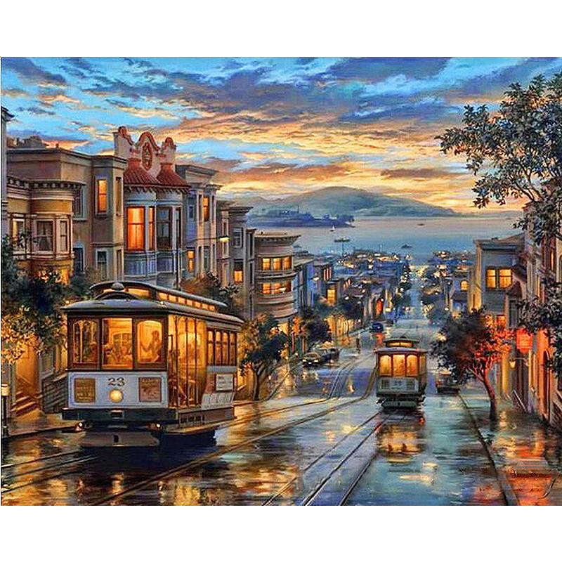 European City In Dusk - DIY Painting By Numbers Kit