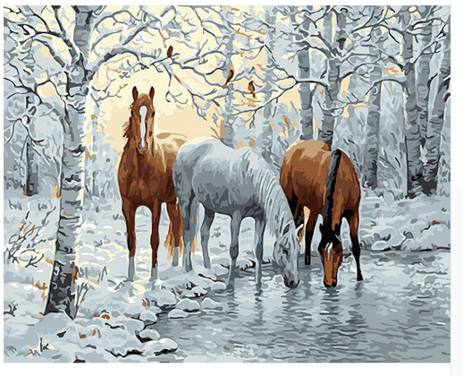 Horses In Snow - DIY Painting By Numbers Kit