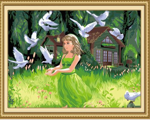 Girl and Pigeons - DIY Painting By Numbers Kit