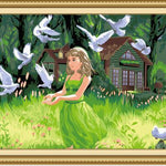 Girl and Pigeons - DIY Painting By Numbers Kit