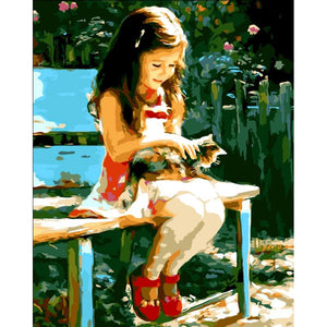 Girl Petting A Cat - DIY Painting By Numbers Kit