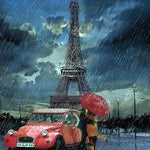 Rainy Evening By Eiffel Tower - DIY Painting By Numbers Kit