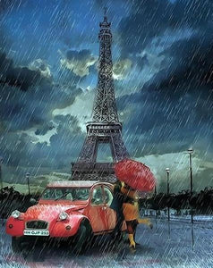 Rainy Evening By Eiffel Tower - DIY Painting By Numbers Kit