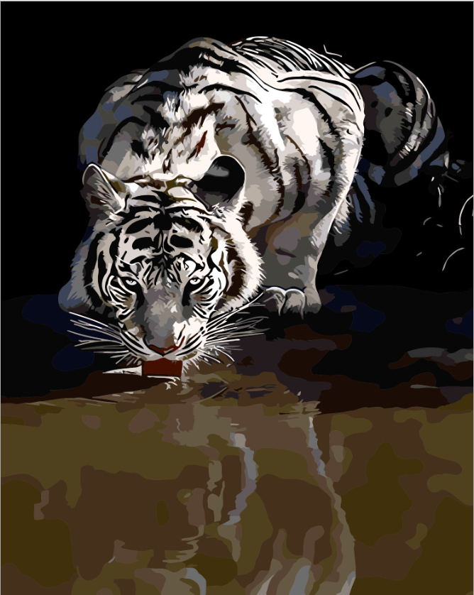 Tiger Drinking Water - DIY Painting By Numbers Kit