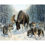 Moose Fighting Wolves - DIY Painting By Numbers Kit