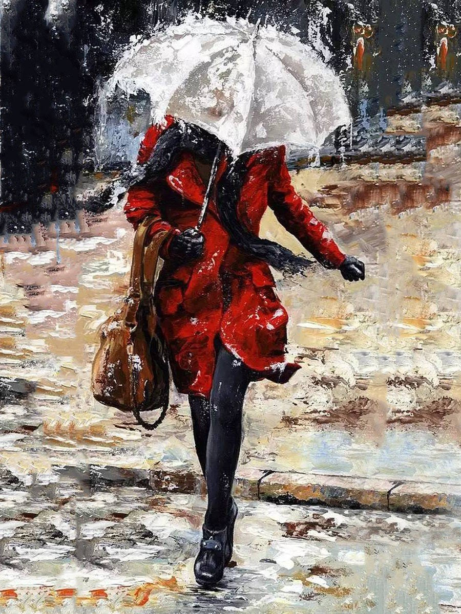 Woman Walking In The Rain - DIY Painting By Numbers Kit