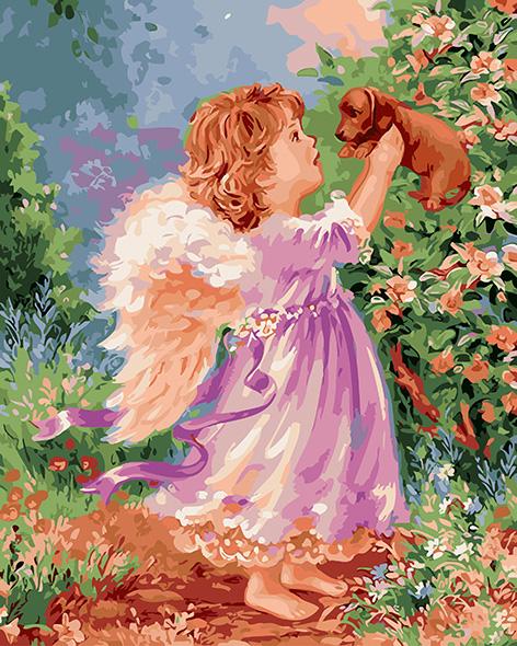 Baby Angel With Puppy - DIY Painting By Numbers Kit