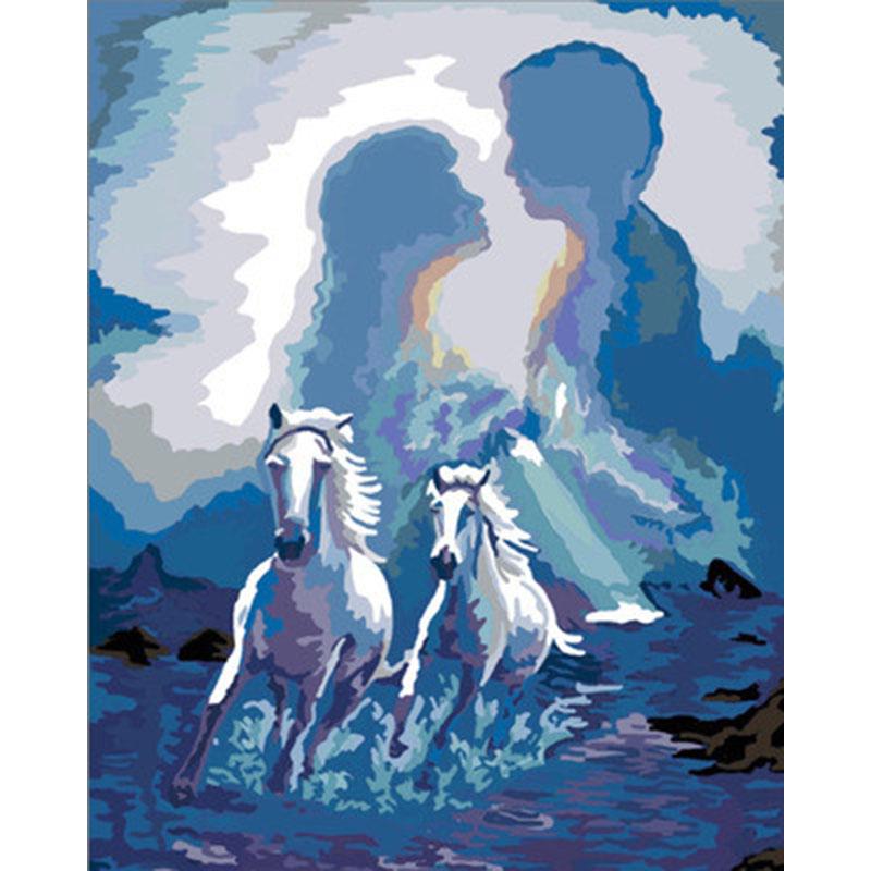 A Couple And White Horses - DIY Painting By Numbers Kit