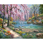 Cherry Blossom Tree By Water - DIY Painting By Numbers Kit