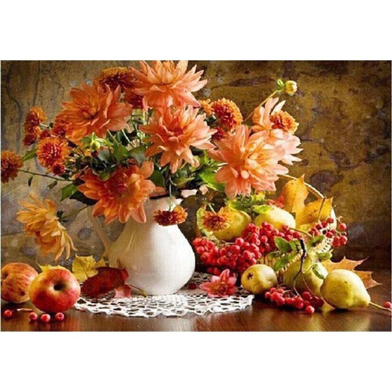 Fruits And Flowers On Table - DIY Painting By Numbers Kit