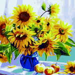 Sunflowers In Blue Pot - DIY Painting By Numbers Kit