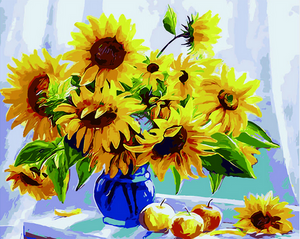 Sunflowers In Blue Pot - DIY Painting By Numbers Kit