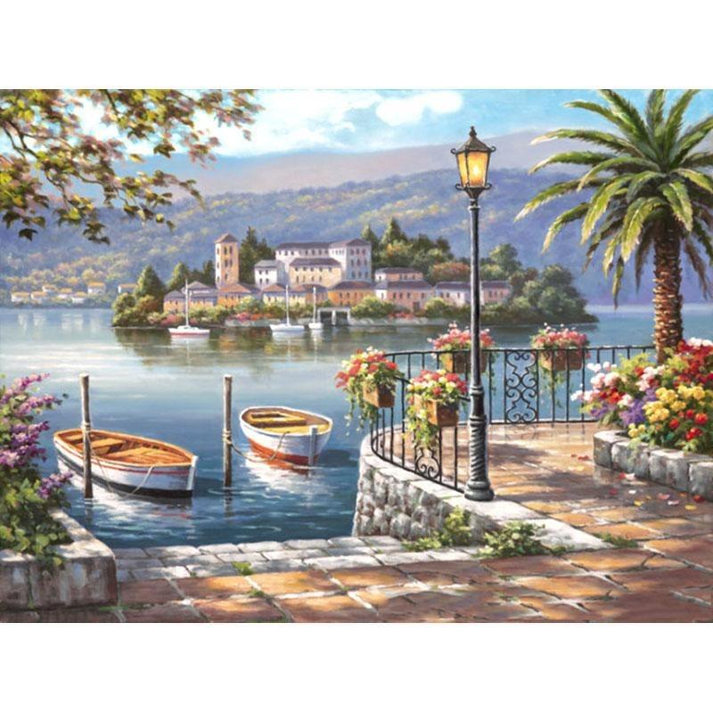 Beautiful Blue Town - DIY Painting By Numbers Kits