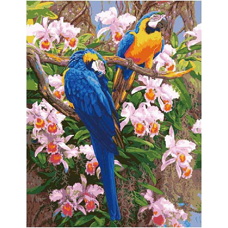 Tropical Parrots On Tree - DIY Painting By Numbers Kit