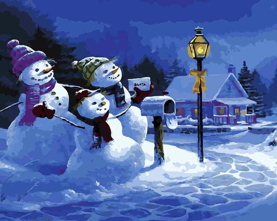 Christmas Snowman Family - DIY Painting By Numbers Kit