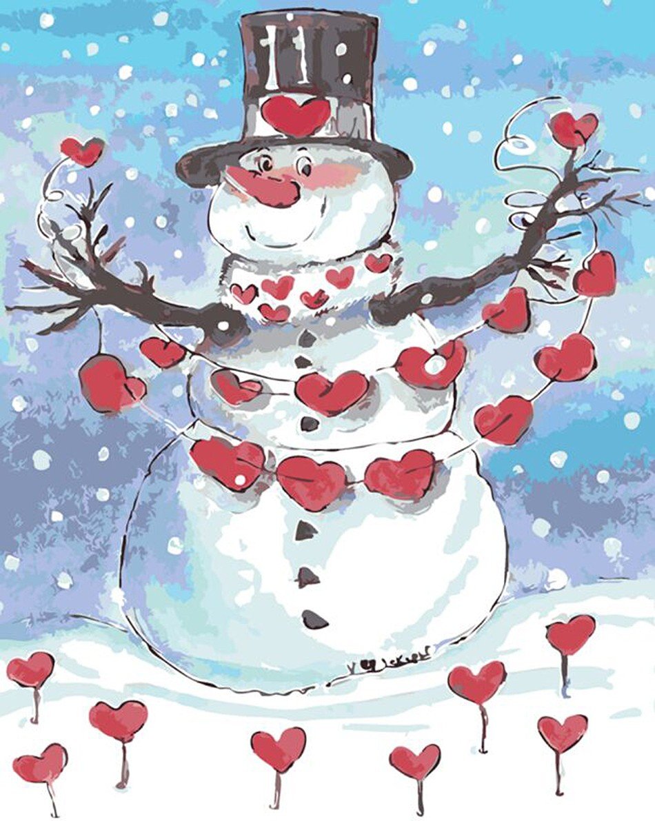 Snowman In Love - DIY Painting By Numbers Kit