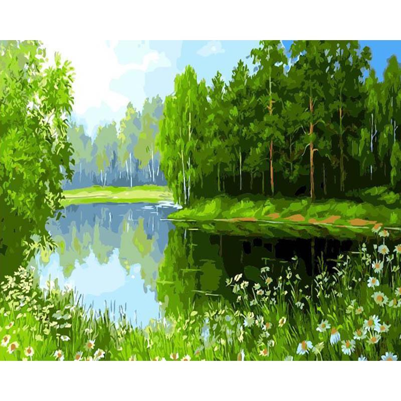 Lake in the Middle of Forest - DIY Painting By Numbers Kits