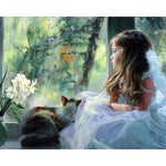 Cute Girl And Cat - DIY Painting By Numbers Kit