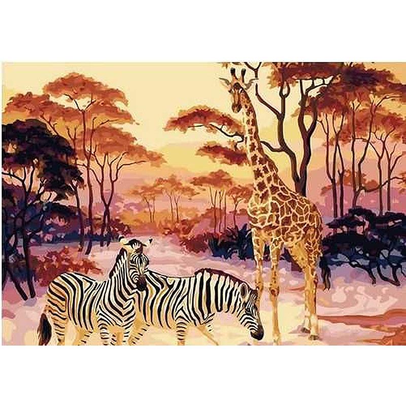 Giraffe And Zebras - DIY Painting By Numbers Kit