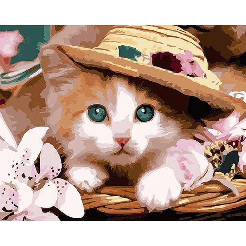 Kitten Wearing a Hat - DIY Painting By Numbers Kit