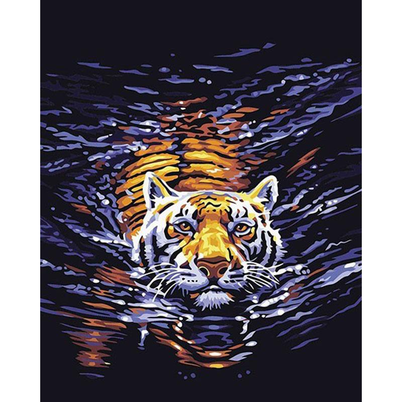 Tiger Swimming - DIY Painting By Numbers Kit