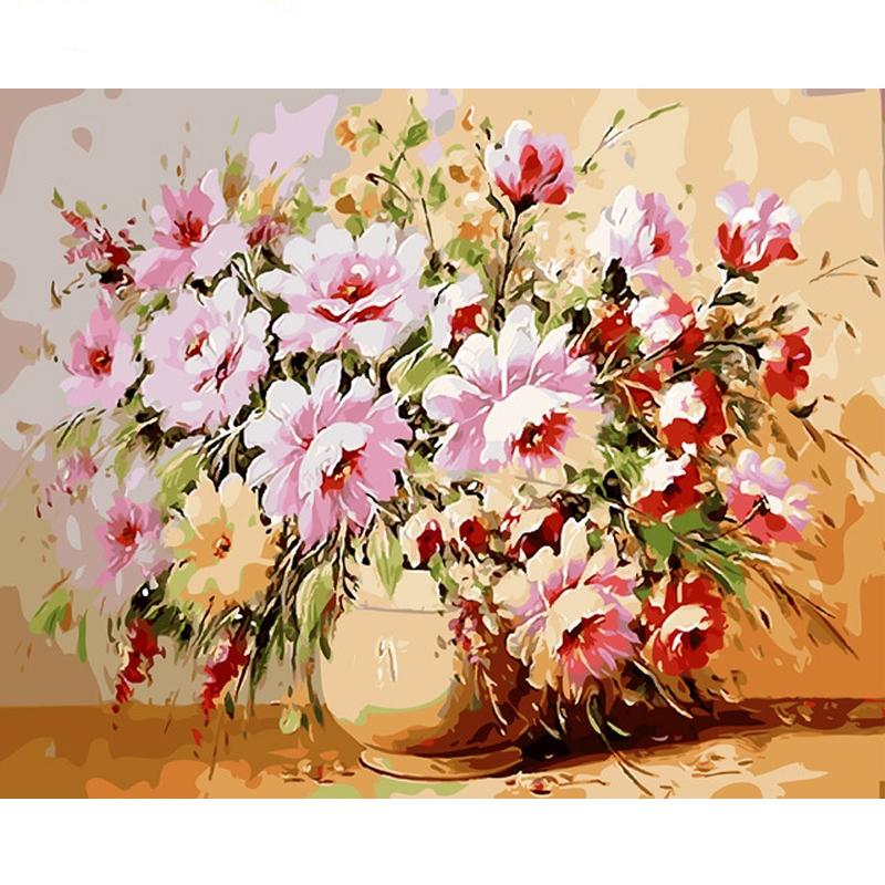 Pink Flowers In A Pot - DIY Painting By Numbers Kit