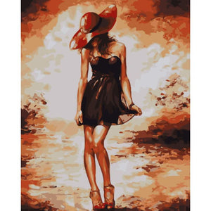 Fancy Woman With Hat - DIY Painting By Numbers Kit