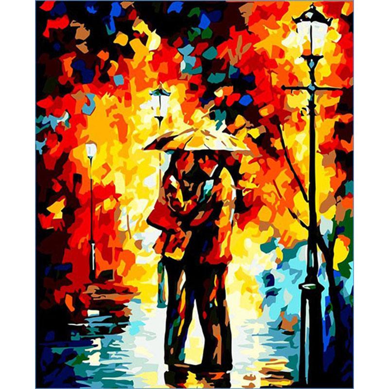 Abstract Couple In Rain - DIY Painting By Numbers Kit