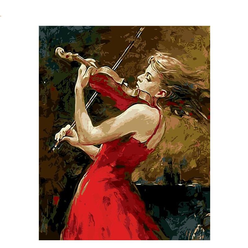 Woman In Red Playing Violin - DIY Painting By Numbers Kit