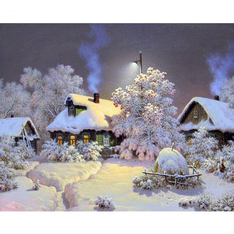 Snowy Winter House - DIY Painting By Numbers Kit