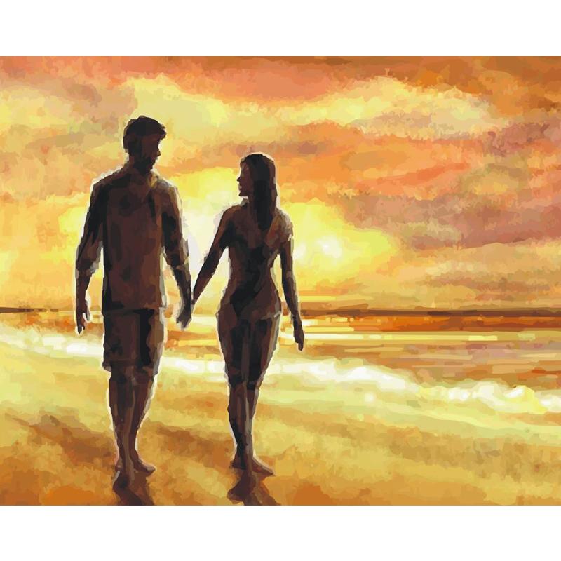 Couple Walking At The Beach - DIY Painting By Numbers Kit