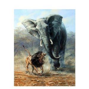 Lion And Elephant - DIY Painting By Numbers Kit