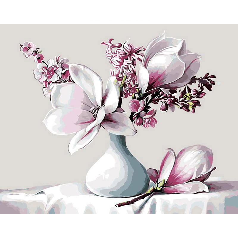 Magnolia Pink Flowers - DIY Painting By Numbers Kit