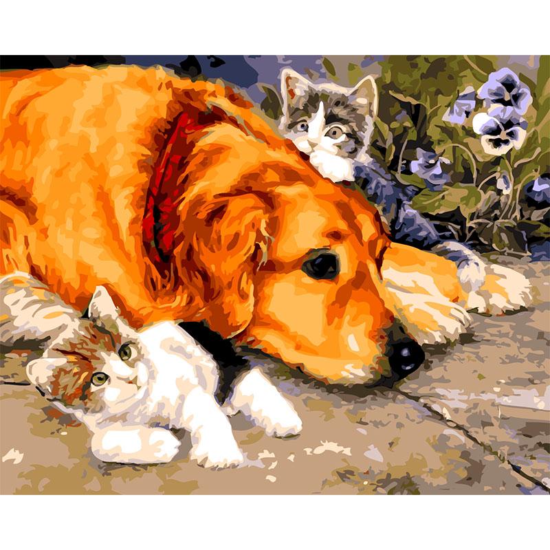 Dog And Kittens - DIY Painting By Numbers Kit