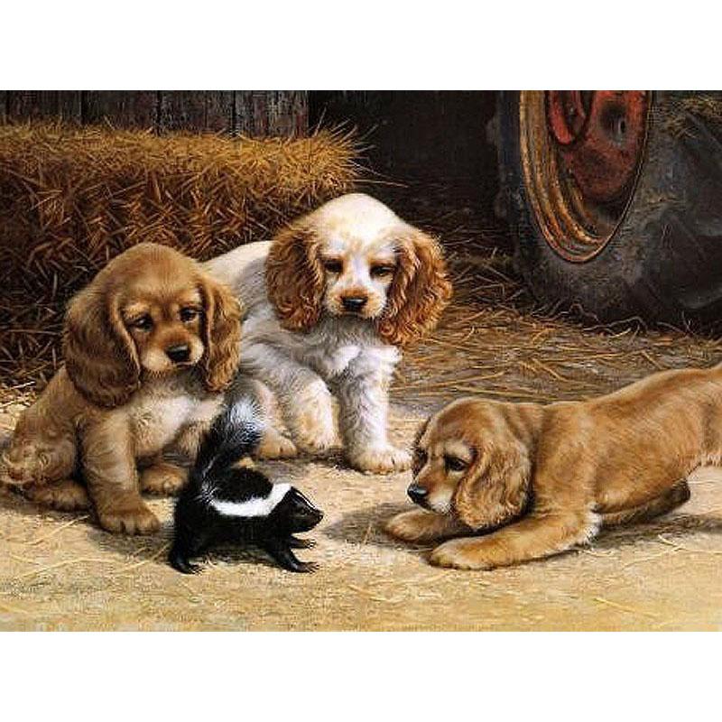 Puppies With A Skunk - DIY Painting By Numbers Kit