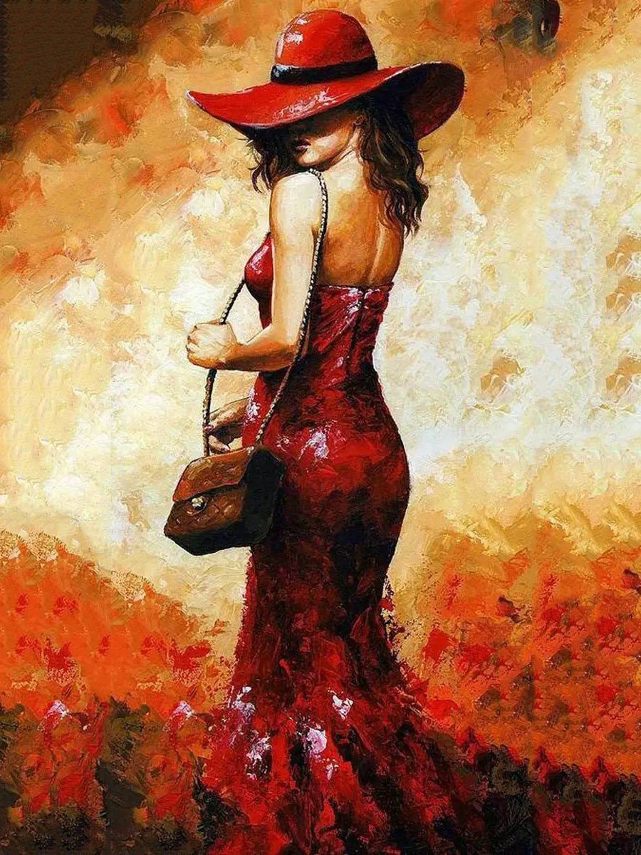 Fancy Woman In Red - DIY Painting By Numbers Kit